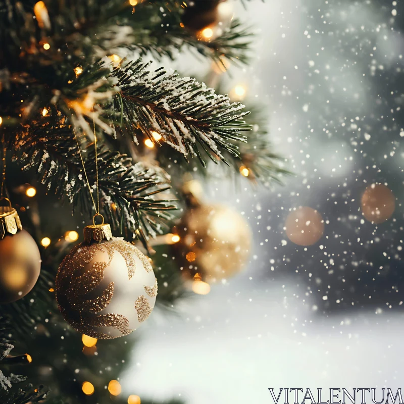Enchanting Snowy Christmas Tree with Golden Ornaments