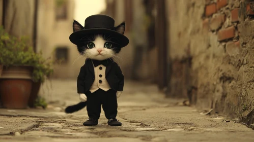 Cute Cat in Suit in Alley