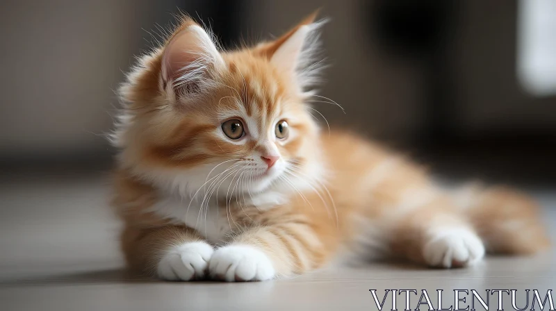 Cute Furry Kitten with Orange and White Fur