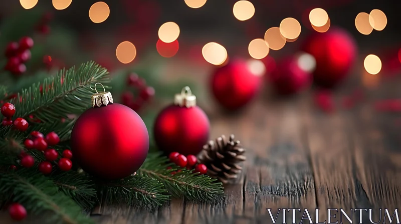 Christmas Baubles and Pine Cones with Bokeh Lights AI Image