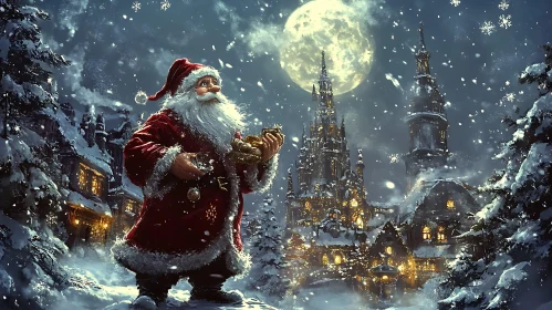 Santa Claus in Snowy Winter Night