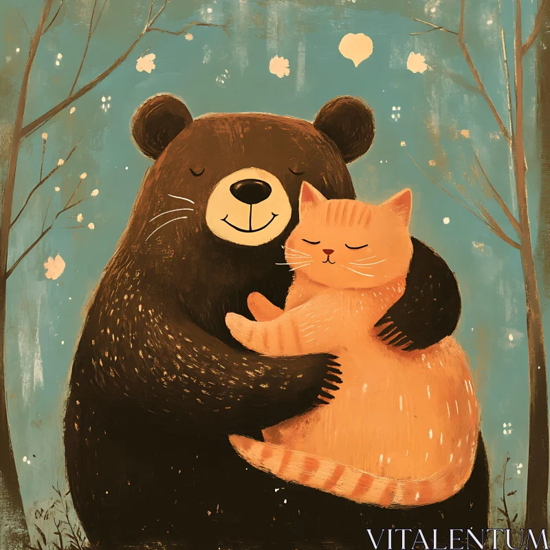 Tender Moment Between Bear and Cat