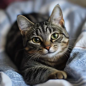 Tabby Cat in Blankets