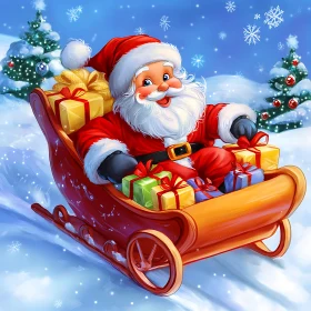 Festive Santa Claus Riding a Sleigh Full of Gifts