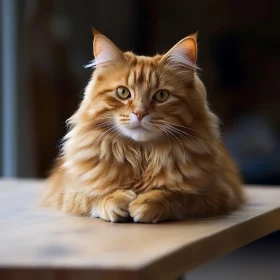 Regal Feline on Wooden Table