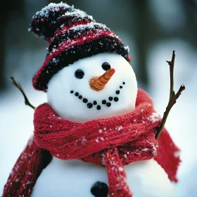 Joyful Snowman Amidst Winter Snow