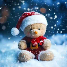 Christmas Teddy Bear with Santa Hat and Snow