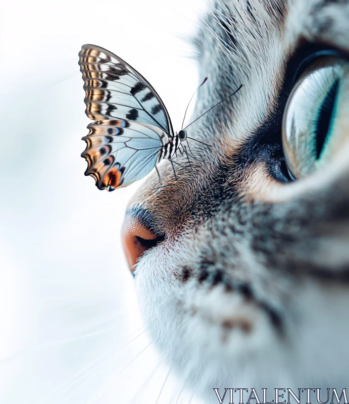 Intricately Detailed Close-Up of Butterfly and Cat