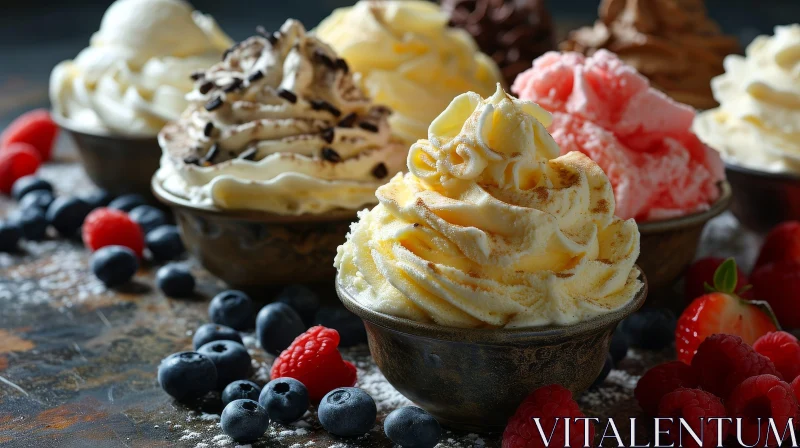 Delicious Frozen Yogurt Bowls with Various Flavors and Toppings AI Image