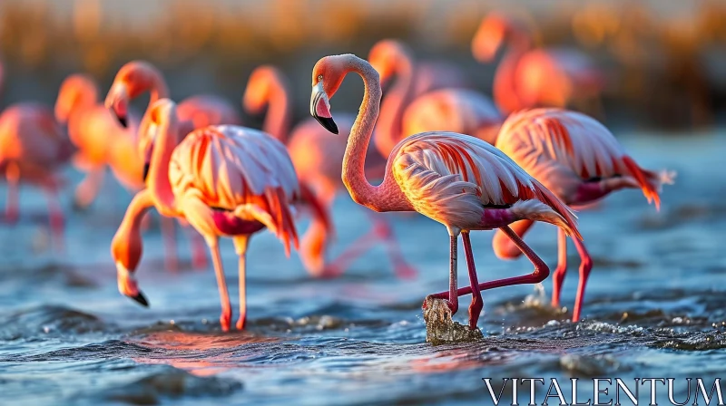 Elegant Pink Flamingos in Serene Water: A Captivating Wildlife Photo AI Image