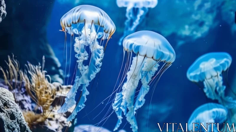 Enchanting Jellyfish in the Serene Blue Ocean AI Image