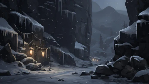 Enchanting Snow Scene in a Rocky Location | Dark Palette | Character Design
