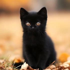 Black Kitten in Fall