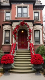 Festive Atmosphere: Red Flowers on an Ornate House