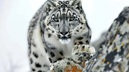 Snow Leopard in the Mountains - Majestic Big Cat Photography