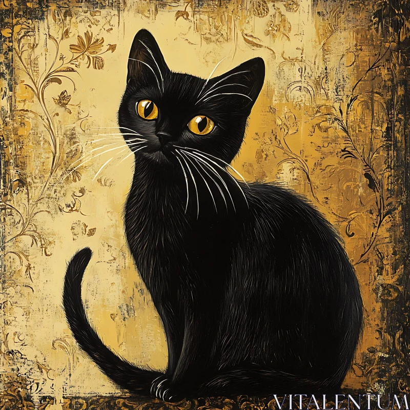 Artistic Black Cat with Striking Yellow Eyes AI Image