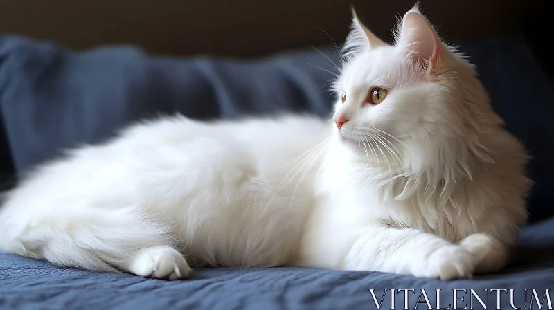 Relaxed White Cat with Fluffy Fur AI Image