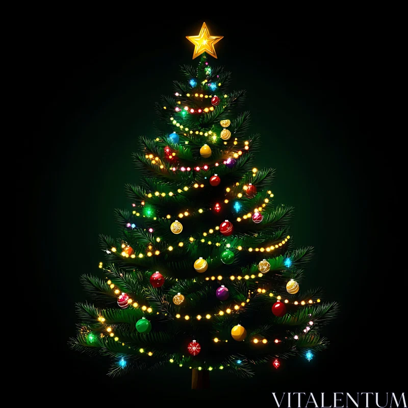 Festive Christmas Tree with Colorful Lights and Decorations AI Image