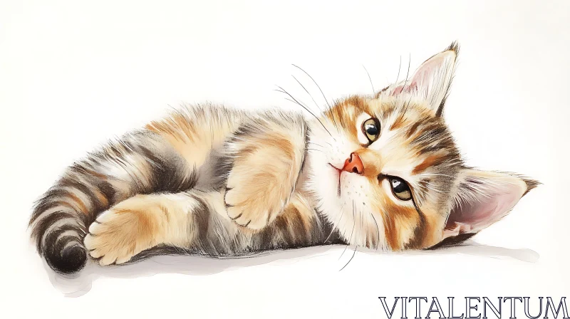 Charming Painting of a Resting Kitten AI Image