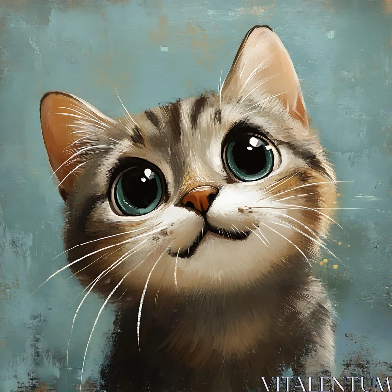 Adorable Kitten Portrait in Blue Background AI Image