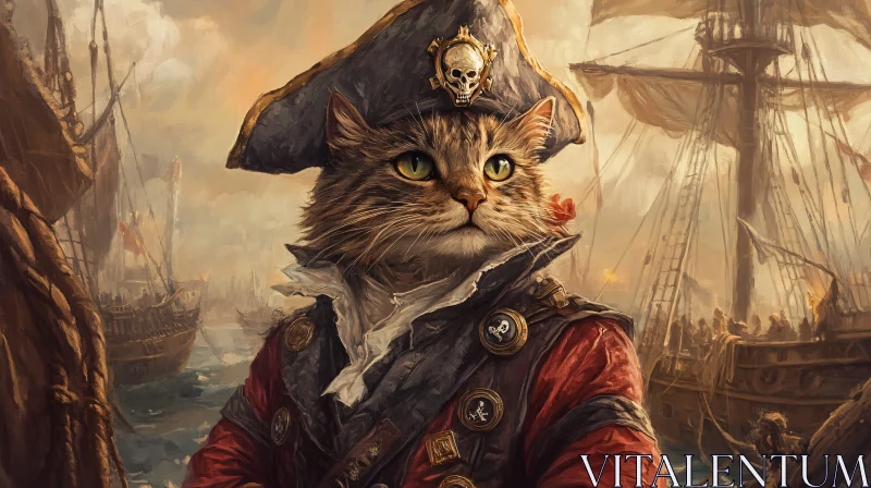 Nautical Pirate Cat Portrait AI Image