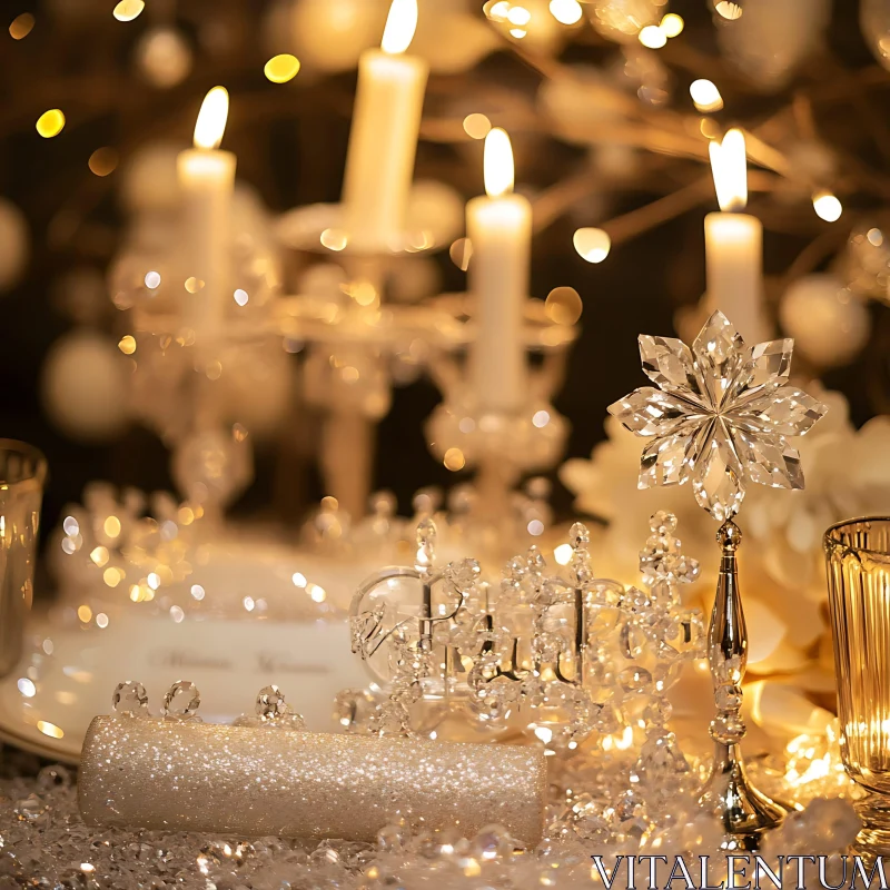 Elegant Table Setting with Candles and Crystals AI Image