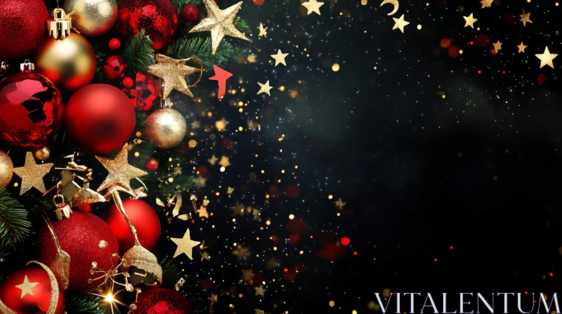 Holiday Decorations with Red and Gold Baubles AI Image