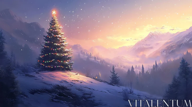 Christmas Tree in Winter Wonderland AI Image