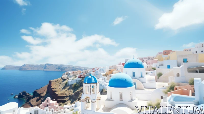 Biblical Grandeur: Blue Domes and White Houses in Oia, Greece AI Image