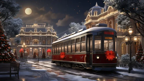 Captivating Christmas Train in the City - Neoclassical Scene