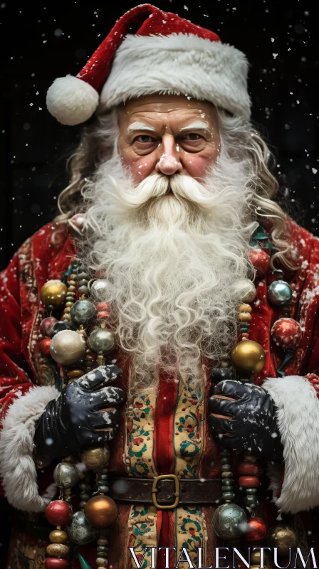 Captivating Santa Claus Portrait with Ornaments | Contemporary Photography AI Image