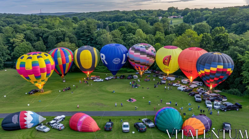 Colorful Hot Air Balloons Floating at Sunset AI Image