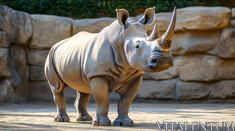 Wild Rhinoceros on Rocky Terrain AI Image