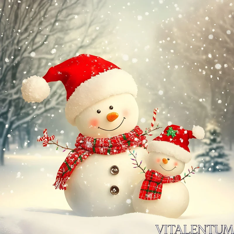 Festive Snowmen in Winter Wonderland AI Image