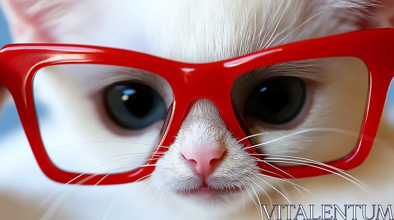 Charming Kitten with Red Eyeglasses AI Image