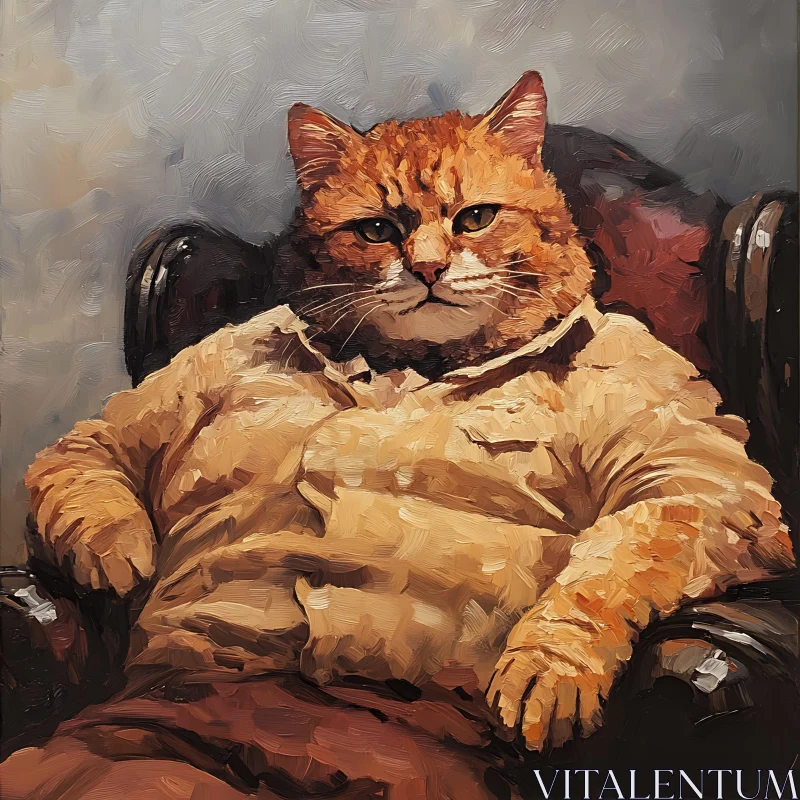 Orange Cat in Human Attire Sitting on Chair Abstract Art AI Image