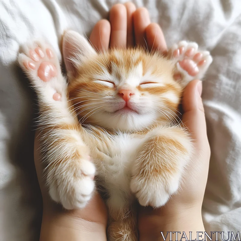 Cute Kitten Sleeping in Hands AI Image