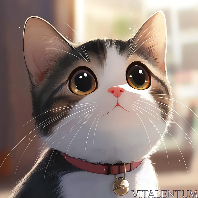 Cute Kitten with Pink Nose and Bell AI Image