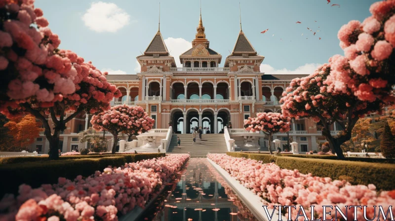 Majestic Palace Landscape with Flower Surroundings AI Image