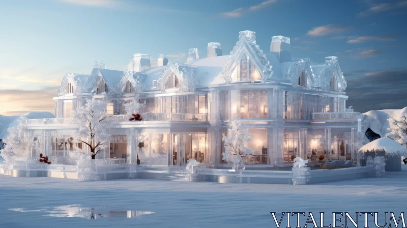 Winter House with Iced Facade - Snow-covered Victorian Design AI Image