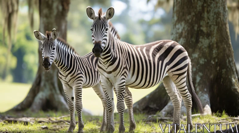 Zebras in Grassy Field: Wildlife Photography AI Image