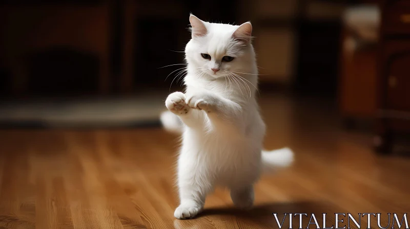 Adorable White Cat in Playful Pose AI Image