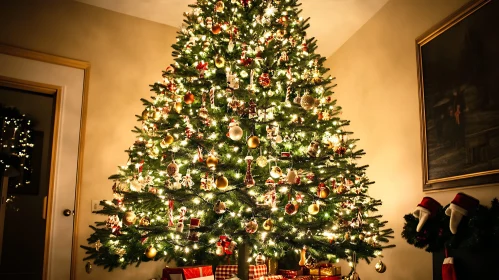 Magical Holiday Christmas Tree in Warm Room