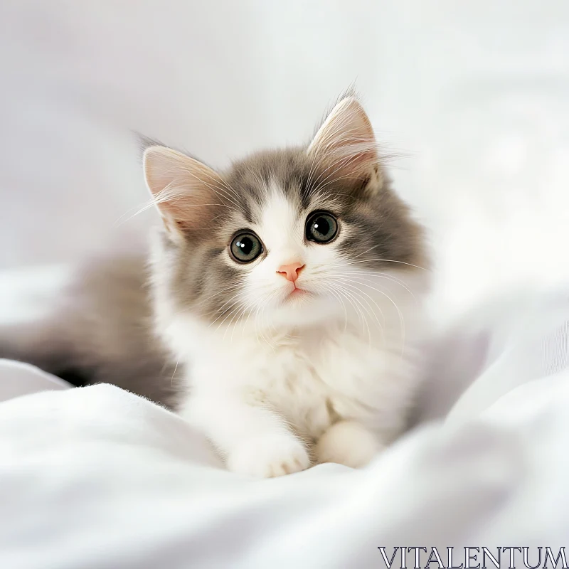 Cute Grey and White Kitten AI Image