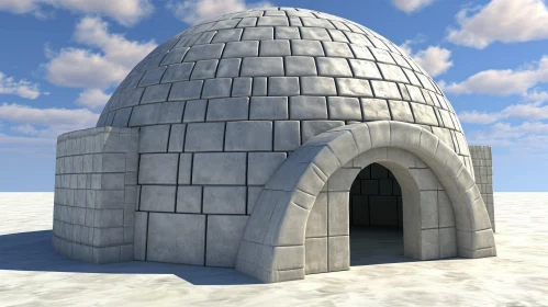 3D Rendering of an Arctic Igloo in Snowy Landscape