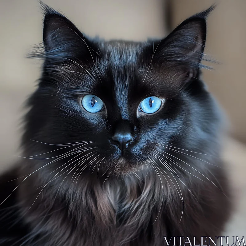 Striking Black Cat with Bright Blue Eyes AI Image