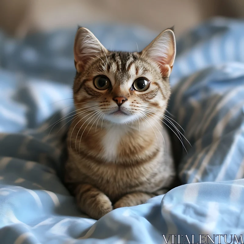 Cute Kitten Resting in Soft Blue Blanket AI Image