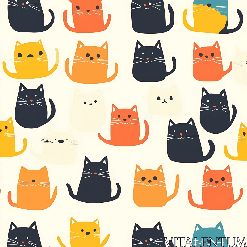 Colorful Repetitive Cat Illustration AI Image