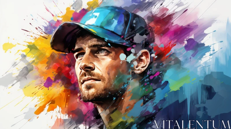 Colorful Abstract Portrait of a Male Cricketer AI Image