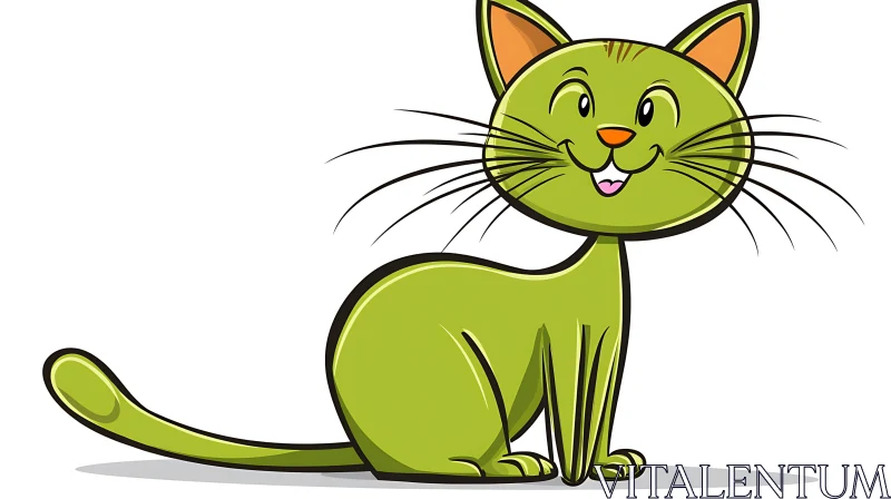 Playful Green Cartoon Cat with Whiskers AI Image